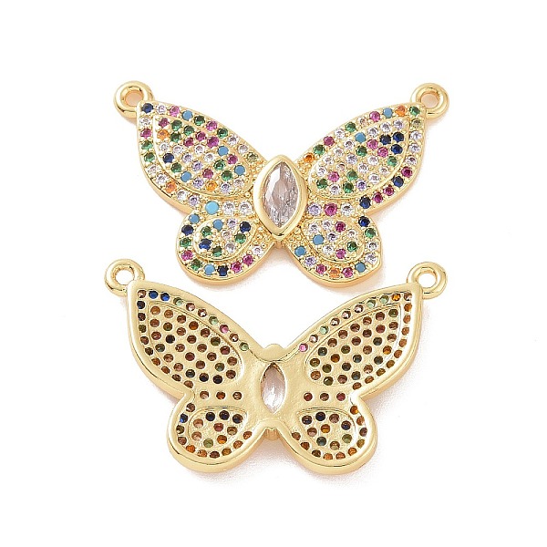 

PandaHall Brass Micro Pave Cubic Zirconia 2-Loop Pendants, Butterfly Charm, Golden, Colorful, 18x18x3mm, Hole: 1.2mm Brass+Cubic Zirconia...