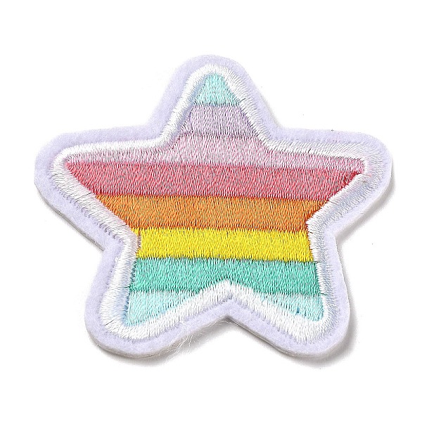PandaHall Star with Rainbow Stripe Appliques, Computerized Embroidery Cloth Iron on/Sew on Patches, Costume Accessories, Colorful...