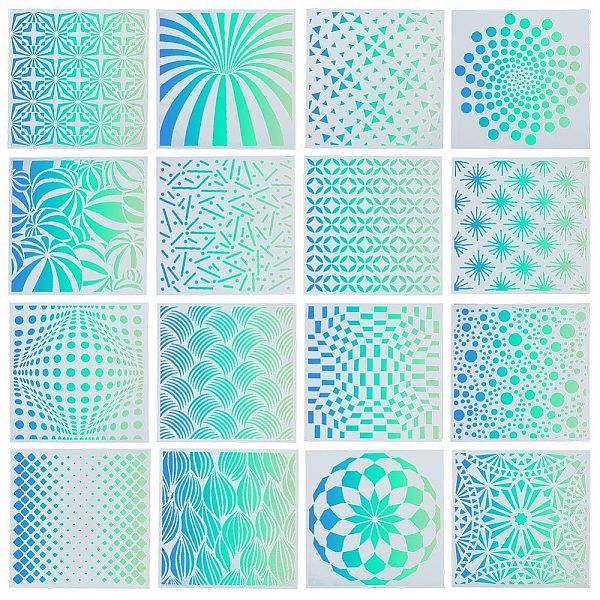 

PandaHall 16Pcs 16 Styles Mandala Flower PET Plastic Hollow Out Drawing Painting Stencils Templates, Square, White, 150x150x0.3mm, 1pc/style...