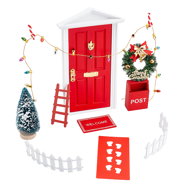 

PandaHall Christmas Theme Mini Display Decoration Kit, including Path, Paper, Light, Cane, Garland, Tree, Rug, Key, Letter Box, Fence..., Multicolor