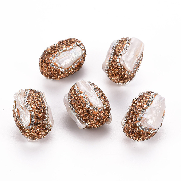 

PandaHall Polymer Clay Rhinestone Beads, with Natural Cultured Freshwater Pearl, Column, Light Colorado Topaz, 24~26x16~18x16~18mm, Hole..., Yellow