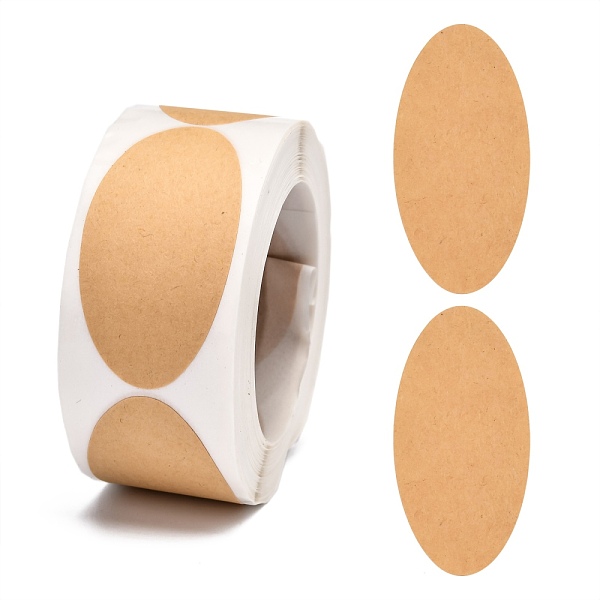 

PandaHall Self-Adhesive Kraft Paper Gift Tag Stickers, Adhesive Labels, Blank Tag, Oval, Tan, Oval: 50x25mm, 250pcs/roll Paper Oval Orange