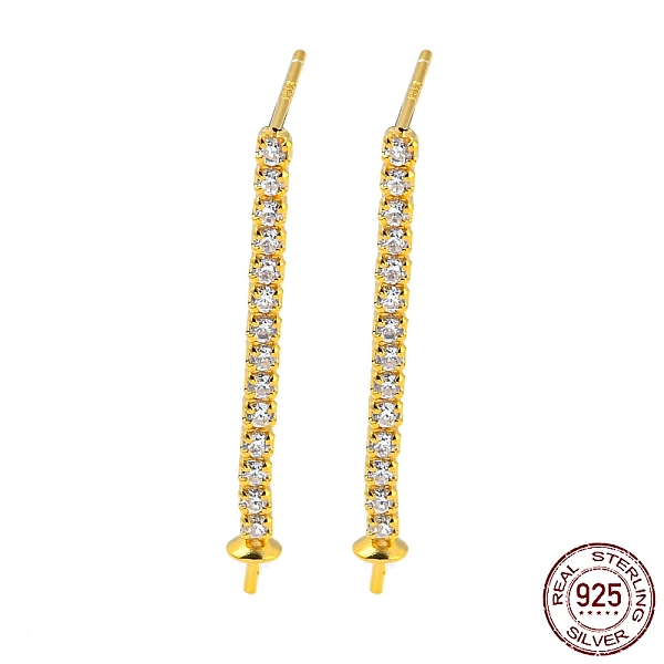 

PandaHall 925 Sterling Silver Micro Pave Clear Cubic Zirconia Stud Earring Findings, for Half Drilled Beads, with S925 Stamp, Real 18K Gold...