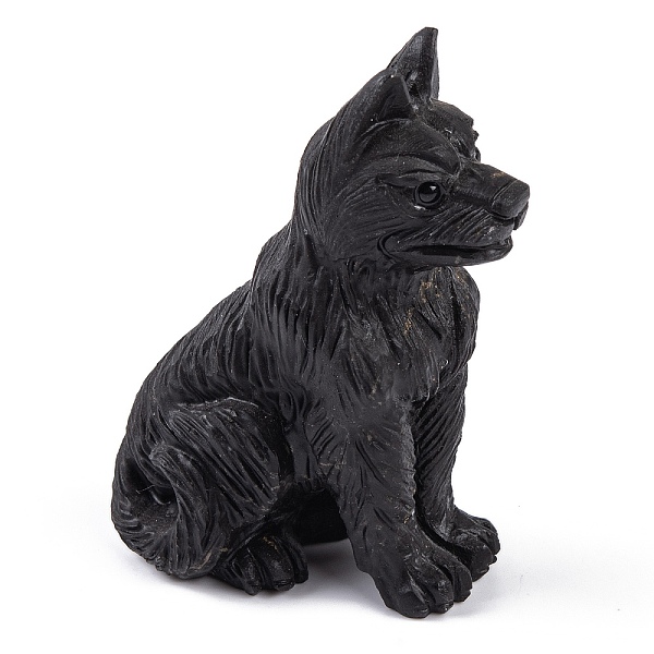 

PandaHall Natural Obsidian Wolf Figurines Statues for Home Office Desktop Feng Shui Ornament, 47~48x27~28x72~74mm Obsidian Wolf