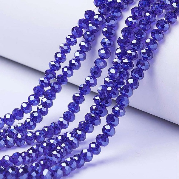 

PandaHall Electroplate Glass Beads Strands, Pearl Luster Plated, Faceted, Rondelle, Medium Blue, 10x8mm, Hole: 1mm, about 63~65pcs/strand...