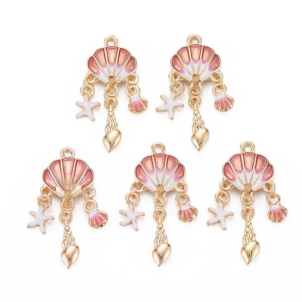 

PandaHall Alloy Enamel Pendants, Cadmium Free & Nickel Free & Lead Free, Light Gold, Shell, Light Salmon, 35.5x15x3.5mm, Hole: 1.8~2mm...