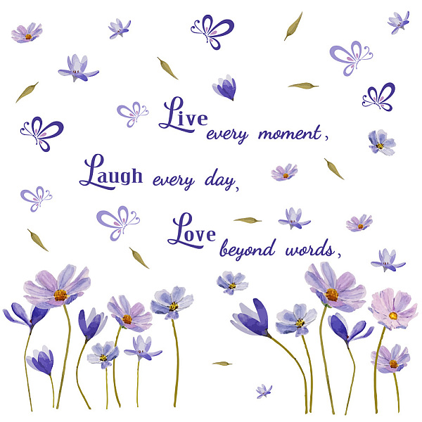 

PandaHall SUPERDANT Purple Flowers Wall Decor Live Wall Sticker with Love Laugh Removable Decals Peel and Stick I Need More Space DIY Wall...