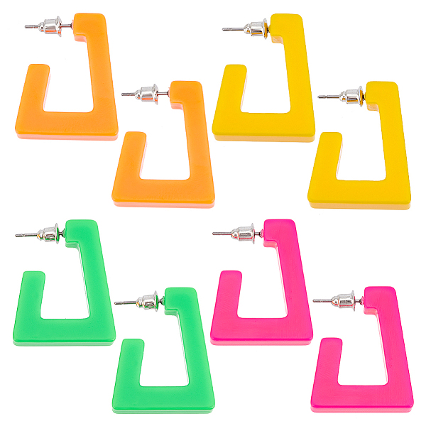 

PandaHall PH 4 Pairs Acrylic Geometric Earring Fluorescent Earrings 80s Statement Earrings Fluorescent Earrings Half Hoop Dangle Earrings..., Multicolor
