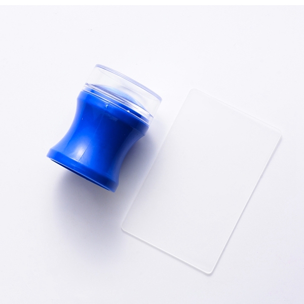 PandaHall Silicone Nail Art Seal Stamp and Scraper Set, with Cap, Nail Printing Template Tool, Blue, Seal Stamp: 49x41mm, Scraper: 85x54mm...