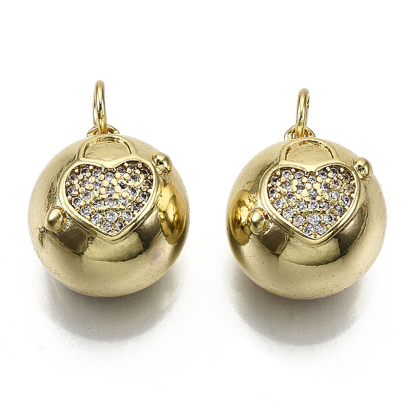 

PandaHall Brass Micro Pave Cubic Zirconia Pendants, with Jump Rings, Nickel Free, Round with Heart, Real 16K Gold Plated, Clear, 15x14x12mm...