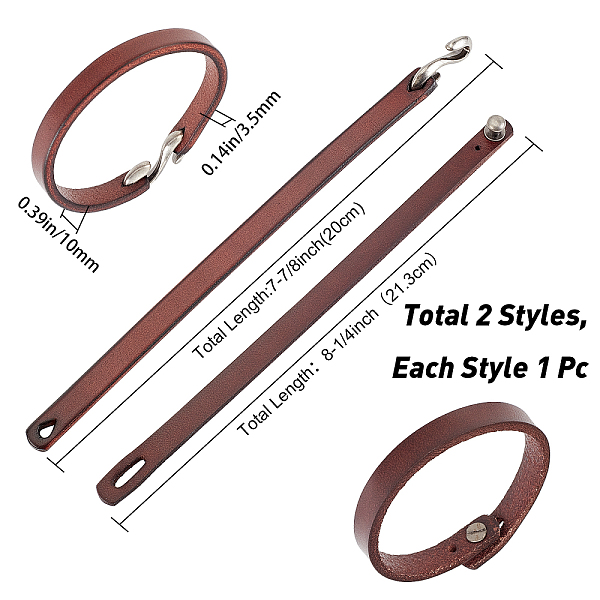 

PandaHall GORGECRAFT 2 Style 2PCS Men Leather Bracelet Adjustable Leather Cuff Bracelet Plain Cord Bracelets Set with Alloy Clasp Braided..., Multicolor