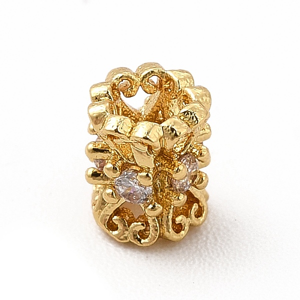 

PandaHall Rack Plating Brass Cubic Zirconia Beads, Cadmium Free & Lead Free, Long-Lasting Plated, Column with Floral Pattern, Real 18K Gold..., Clear