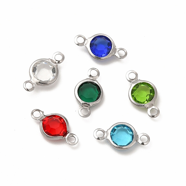 

PandaHall 304 Stainless Steel with Glass Connector Charms, Flat Round Links, Stainless Steel Color, Mixed Color, 12.5x7x2mm, Hole: 1.5mm 304..., Multicolor