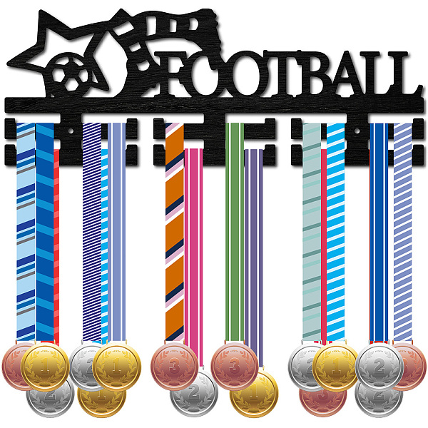 

PandaHall CREATCABIN Football Medal Hangers Display Soccer Medal Holder Rack Sports Metal Hanging Wooden Wall Mount Shelf Frame Decor Medal..., Black