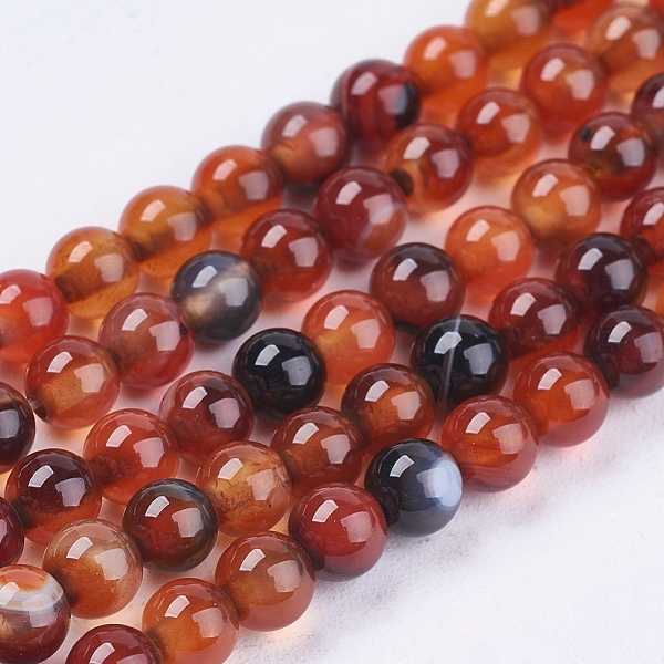 PandaHall Natural Agate Bead Strands, Dyed, Round, 4~5mm, Hole: 1mm, about 93~95pcs/strand, 14.9~15.3 inch Natural Agate Round Brown