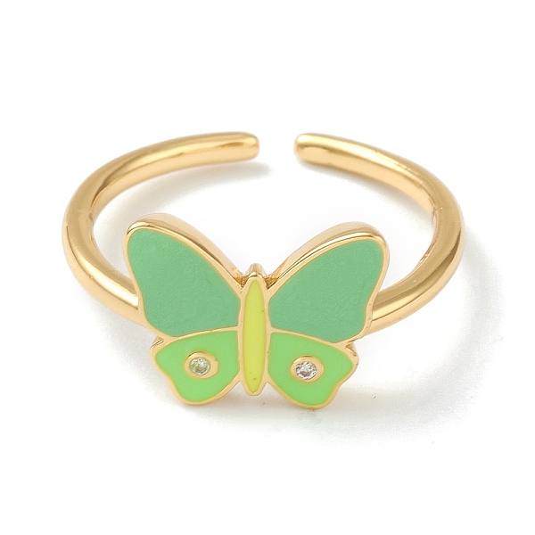 

PandaHall Brass Micro Pave Clear Cubic Zirconia Cuff Rings, Open Rings, with Enamel, Butterfly, Golden, Green, US Size 6, Inner Diameter...