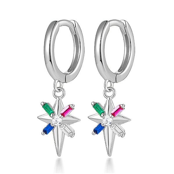 

PandaHall Star 925 Sterling Silver Dangle Hoop Earrings, with Colorful Cubic Zirconia, Silver, 21x7mm Sterling Silver Star