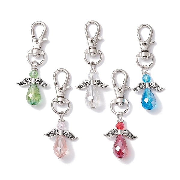

PandaHall Angel Glass Beads Pendants Decorations, with Alloy Swivel Lobster Claw Clasps, Mixed Color, 60mm, Pendant: 22.5x9.5x9.5mm Glass..., Multicolor