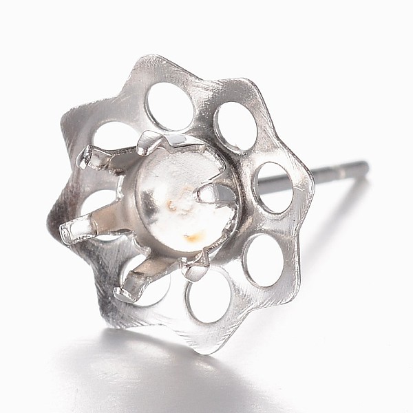 

PandaHall 201 Stainless Steel Stud Earring Settings, with 304 Stainless Steel Pins, Flower, Stainless Steel Color, Tray: 4mm, 11x0.5mm, Pin...