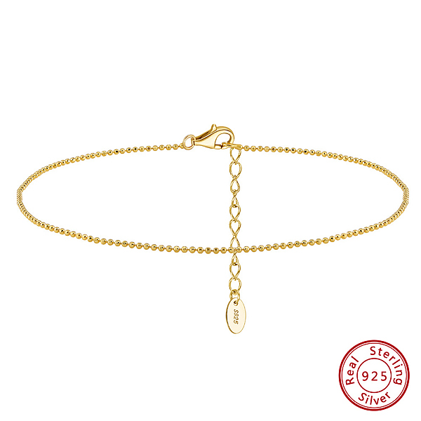 

PandaHall 925 Sterling Silver Ball Chain Anklet, Real 14K Gold Plated, 8-5/8 inch(21.8cm) Sterling Silver