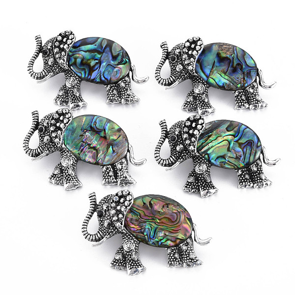 

PandaHall Elephant Alloy Rhinestone Brooch, Natural Paua Shell Lapel Pin with Loop for Backpack Clothes Pendant Jewelry, Cadmium Free & Lead...