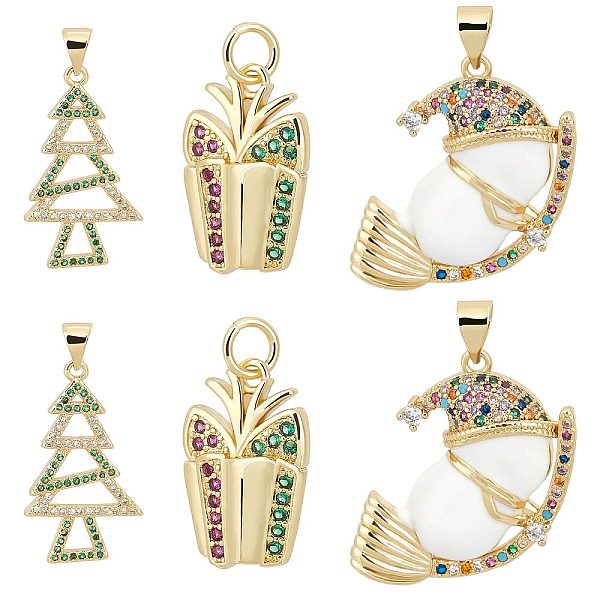 

PandaHall CREATCABIN 6Pcs 3 Style Christmas Theme Brass Micro Pave Cubic Zirconia Pendants, Long-Lasting Plated, Real 18K Gold Plated, Gift..., Multicolor