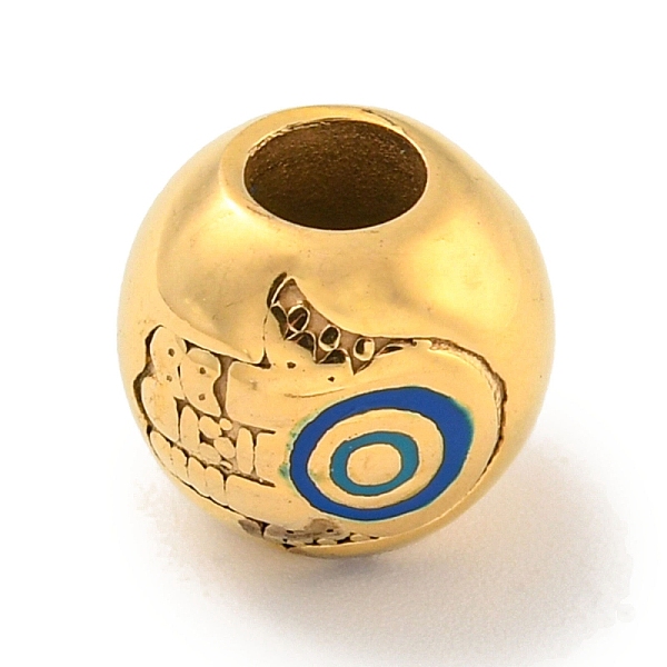 

PandaHall 304 Stainless Steel Enamel European Beads, Large Hole Beads, Round with Hamsa Hand, Golden, 11x9mm, Hole: 4.5mm Stainless...