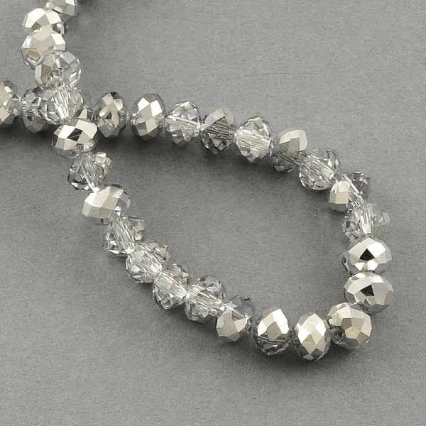 

PandaHall Half Plated Faceted Rondelle Glass Bead Strands, Silver, 2x2mm, Hole: 0.8mm, about 168~170pcs/strand Glass Rondelle Silver