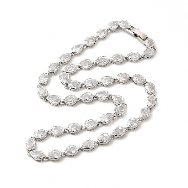 

PandaHall Clear Cubic Zirconia Teardrop Link Chain Necklace, Rack Plating Brass Jewelry for Women, Cadmium Free & Lead Free, Platinum, 15.51...