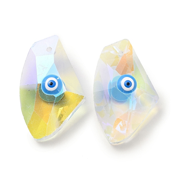 

PandaHall Transparent Glass Beads, with Enamel, Faceted, Polygon with Evil Eye Pattern, Deep Sky Blue, 23.5x38x13mm, Hole: 2mm Glass Polygon