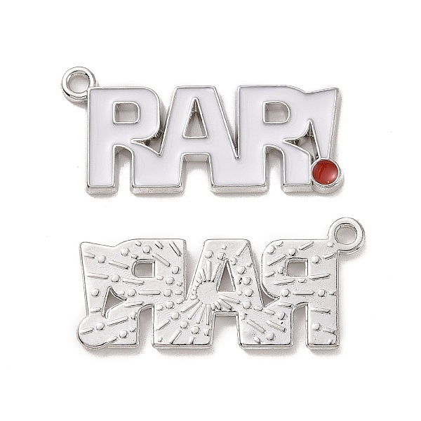 

PandaHall Christmas Theme Rack Plating Alloy Enamel Pendants, Word RAR Charms, Platinum, 13x27.5x1.5mm, Hole: 1.6mm Alloy+Enamel Word White