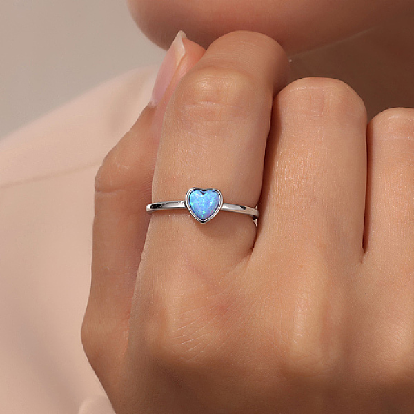 Hellhimmelblauer Synthetischer Opal-Herz-Fingerring