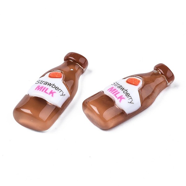 

PandaHall Translucence Resin Cabochons, Bottle with Word Strawberry Milk, Sienna, 28~28.5x11.5~12x6~7mm Resin Bottle Brown