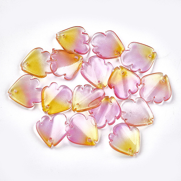 PandaHall Spray Painted Glass Pendants, with Glitter Powder, Flying Fish, Gold, 18~18.5x17x5mm, Hole: 1mm Glass Fish Gold