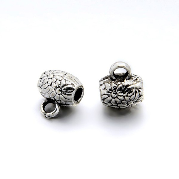 

PandaHall Tibetan Style Alloy Barrel Carved Flower Bail Beads Tube Bails, Loop Bails , Antique Silver, 10x8x7mm, Hole: 2mm Alloy Barrel