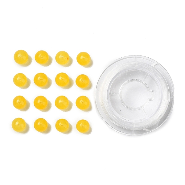 

PandaHall 100Pcs Natural White Jade Beads, Round, Dyed, with Strong Stretchy Beading Elastic Thread, Flat Crystal Jewelry String for Jewelry..., Gold