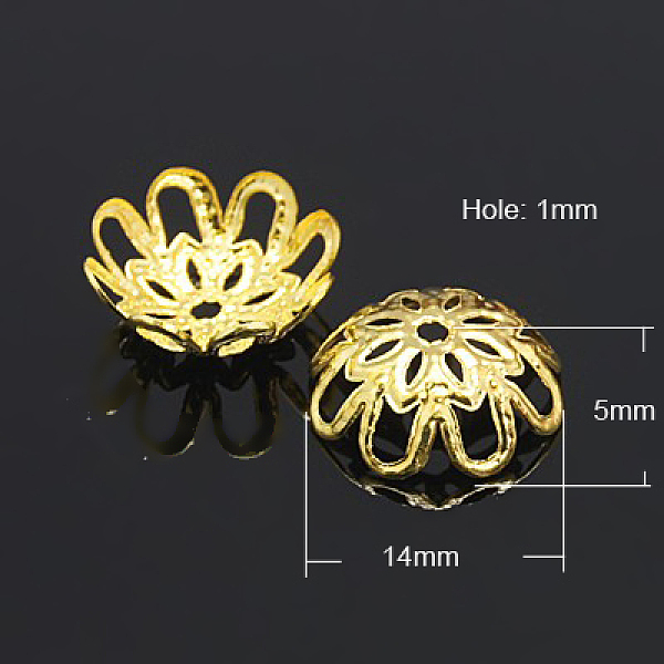 

PandaHall Iron Bead Caps, Golden, 14x5mm, Hole: 1mm Iron