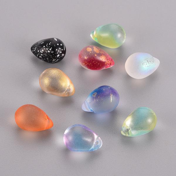 

PandaHall Transparent Spray Painted Glass Charms, Teardrop, Mixed Color, 14x10x10mm, Hole: 1mm Glass Teardrop Multicolor
