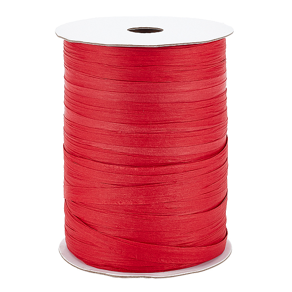 

PandaHall BENECREAT 328 Yards Raffia Paper Craft Ribbon, 6~6.5mm Cerise Flat Wide Raffia Yarn Ribbon Packing Twine for Festival Gift..., Red