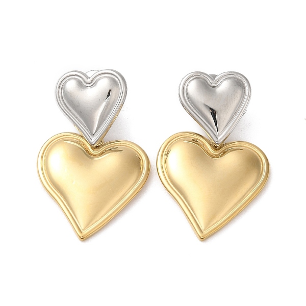 

PandaHall 304 Stainless Steel Dangle Stud Earrings, Heart, Real Gold Plated & Stainless Steel Color, 33x20mm 304 Stainless Steel Heart