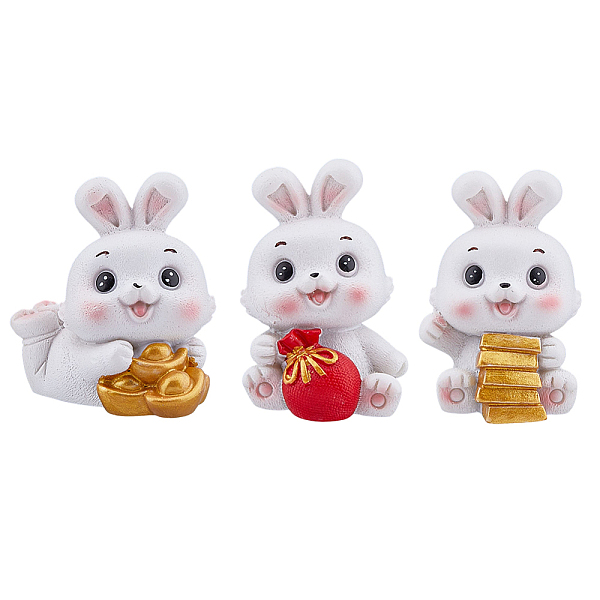 PandaHall DICOSMETIC 3Pcs 3 Styles Bunny Sculpture Decor Chinese Zodiac Rabbit Figures Bunny Figurine Ornament Car Desktop Rabbit Ornament...