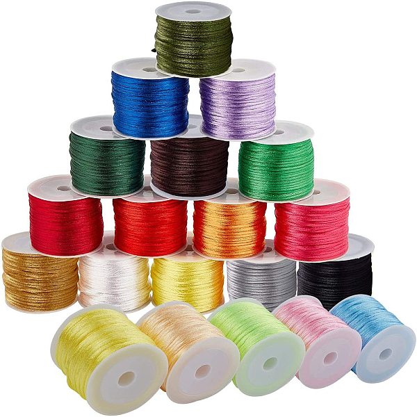 

PandaHall 20 Colors 300m(328 Yards) 1.5mm Rattail Satin Cord Nylon Trim Rattail Silk Beading for Necklace Bracelet Beading Kumihimo..., Multicolor