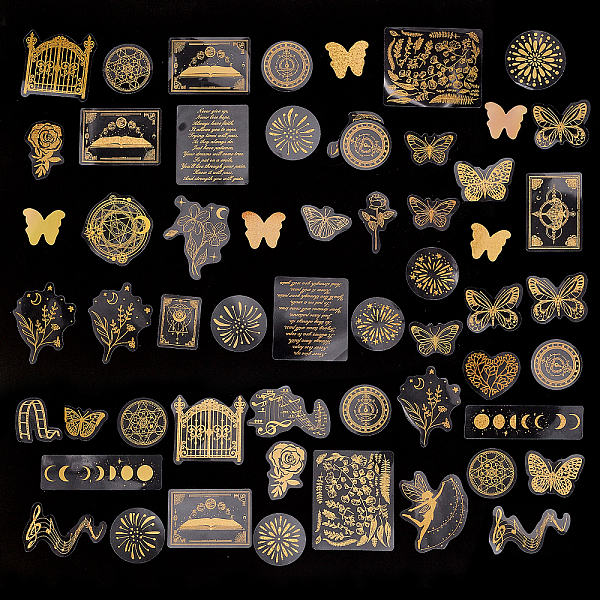 

PandaHall CRASPIRE 7 Styles Waterproof Laser Adhesive Stickers, Magic Circle Door Flower Firework Window Decals for DIY Scrapbooking, Gold...