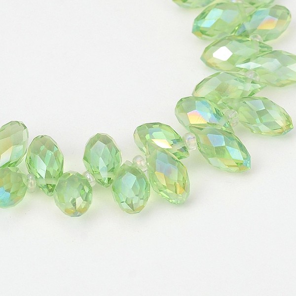 

PandaHall Electroplate Glass Beads Strands, Top Drilled Beads, Faceted Teardrop, AB Color Plated, Light Green, 12~13x6mm, Hole: 1mm, about...
