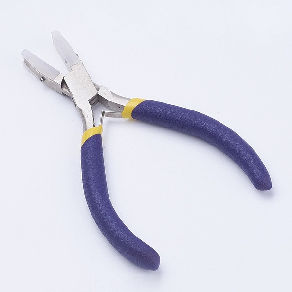 

PandaHall 45# Carbon Steel Jewelry Pliers, Flat Nose Pliers, Nylon Jaw Pliers, Ferronickel, Stainless Steel Color, 13.4x8x1.2cm Carbon Steel