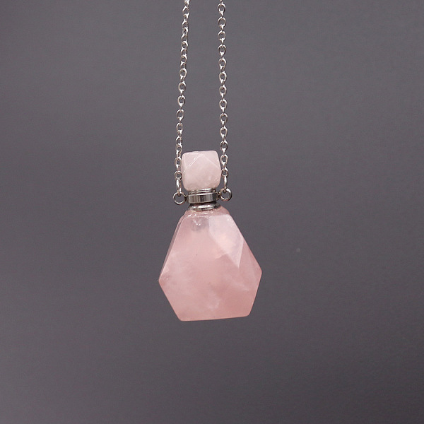 

PandaHall Natural Rose Quartz Perfume Bottle Necklace, with Stainless Steel Chains, 17.72 inch(45cm) Rose Quartz Bottle