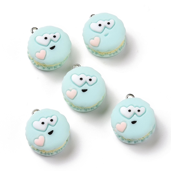 

PandaHall Opaque Resin Pendants, with Platinum Tone Iron Loops, Biscuit with Expression, Pale Turquoise, 22.5x19x13mm, Hole: 2mm Resin Food