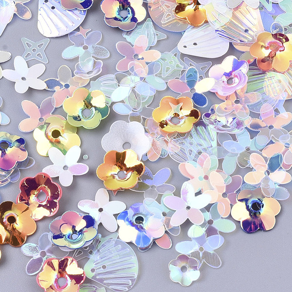 

PandaHall Ornament Accessories, PVC Plastic Paillette/Sequins Beads, Mixed Shapes with Flower, Mixed Color, 4~11x4~12x0.4~2mm, Hole..., Multicolor