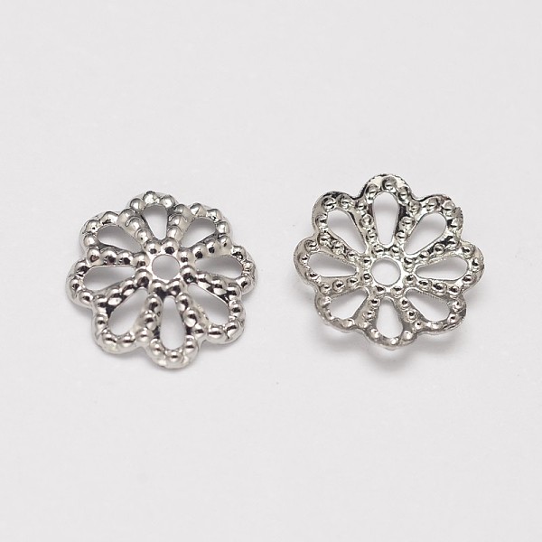 

PandaHall Rack Plating and Vacuum Plating Brass Bead Caps, Cadmium Free & Lead Free, Platinum, 8x1.5mm, Hole: 1mm Brass
