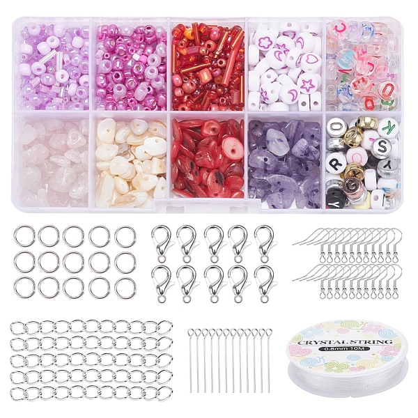 

PandaHall Natural Stone Chip Beads DIY Jewelry Set Making Kit, Including Natural Rose Quartz & Purple Jade & Acrylic & Glass Seed & Shell...